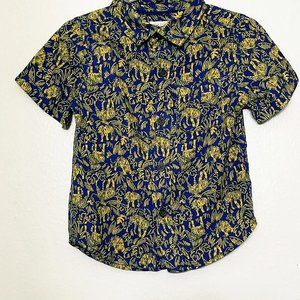 Cat & Jack Blue/Yellow Tiger Pattern Rayon Button Up Shirt For Boys.